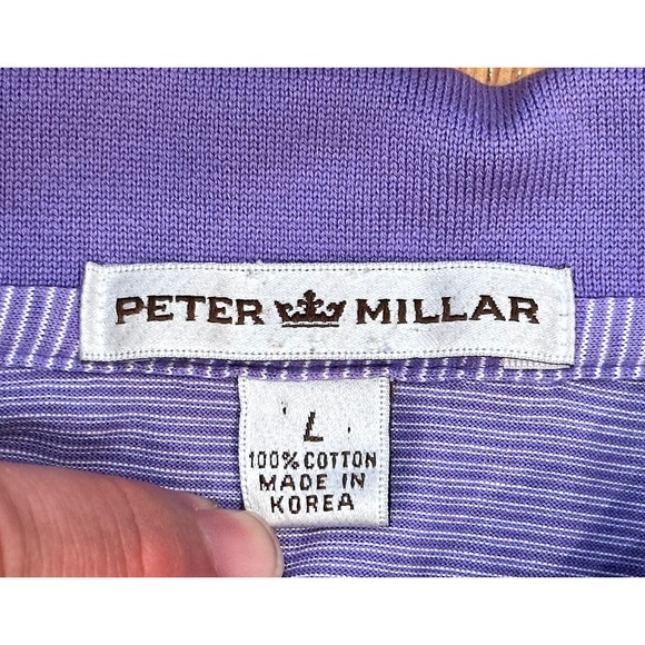 Peter Millar Polo Men's Large Purple Golf Striped Comfort Casual Short Tech Polo - Picture 8 of 13
